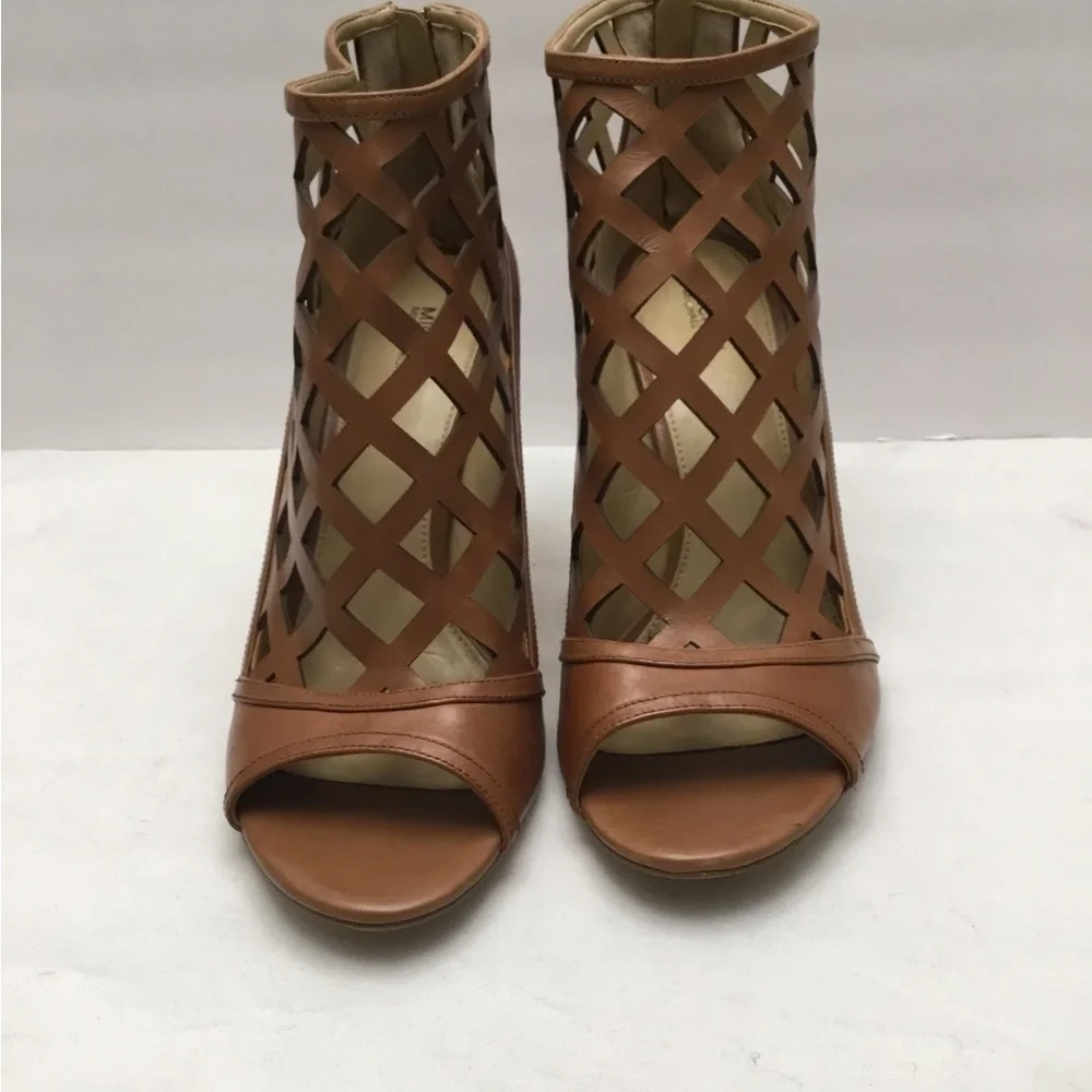 Michael Kors tan High Heel Peep-Toe Booties with Lattice Design - Picture 3 of 13